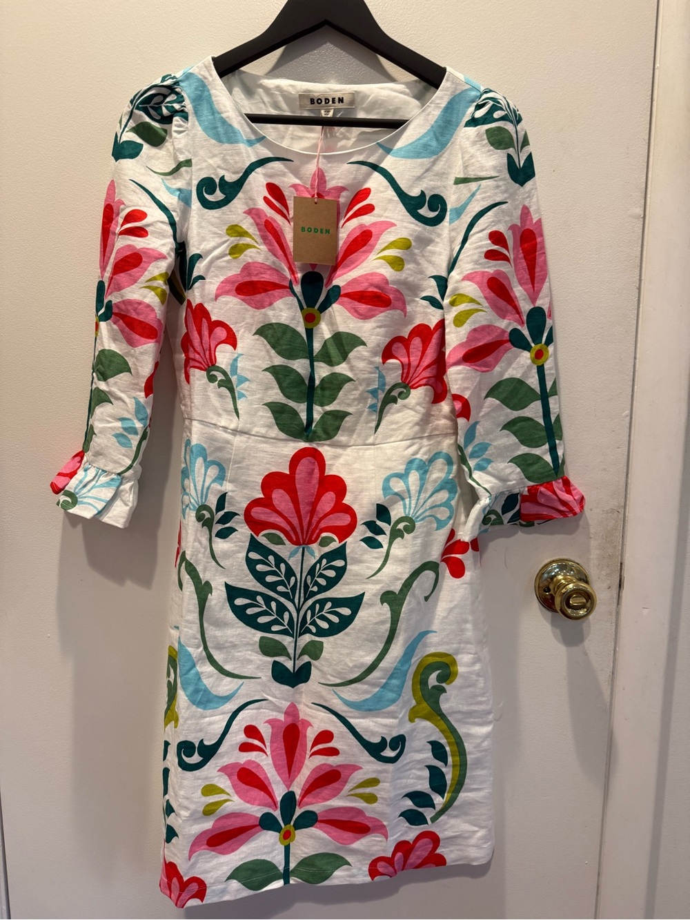Boden White Multicolor Floral Shift Mini Dress
